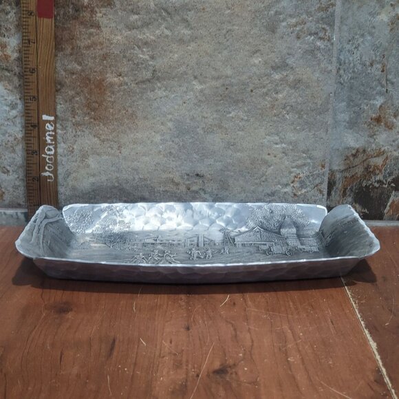 Vintage Handmade Wendell August Tray Metal Aluminum Amish Farm Scene Decorative - Picture 10 of 12